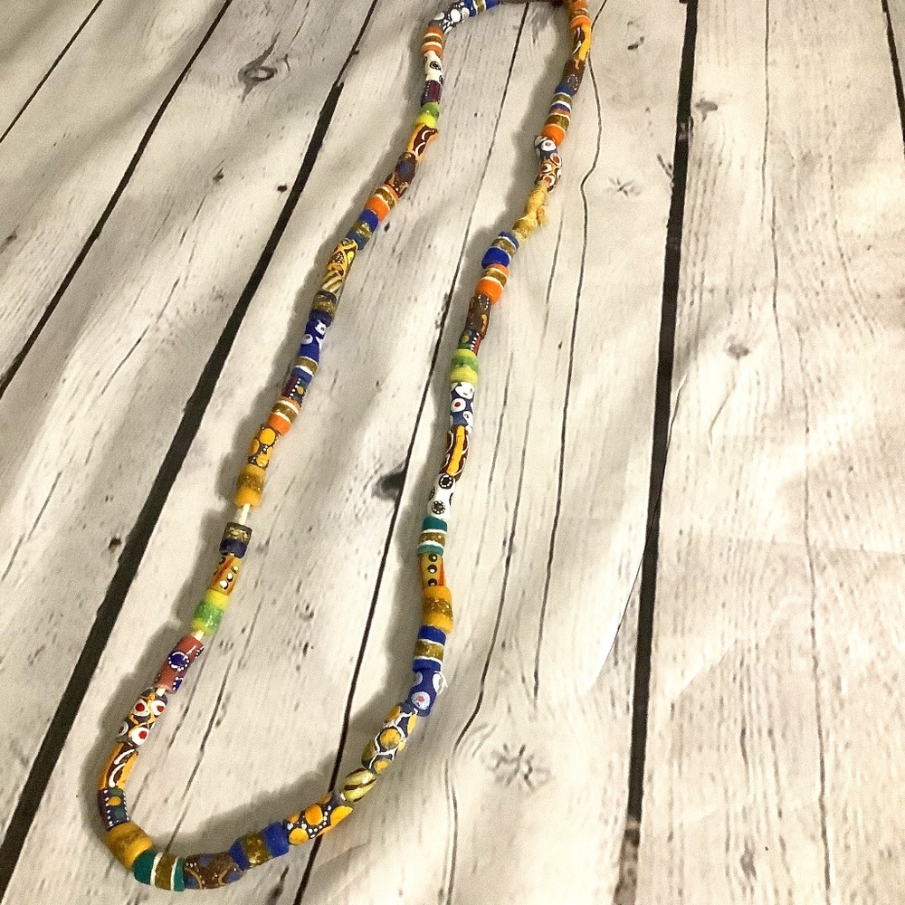 NWOT Handpainted Colorful African Trade Bead Necklace